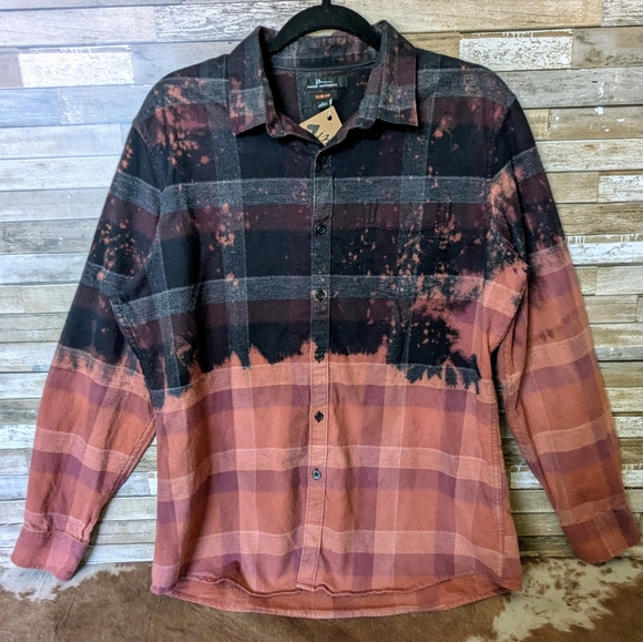 Kansas City Chiefs Mahomies Upcycled Handcrafted Dip Dye Bleach Flannel Shirt - Picture 10 of 15